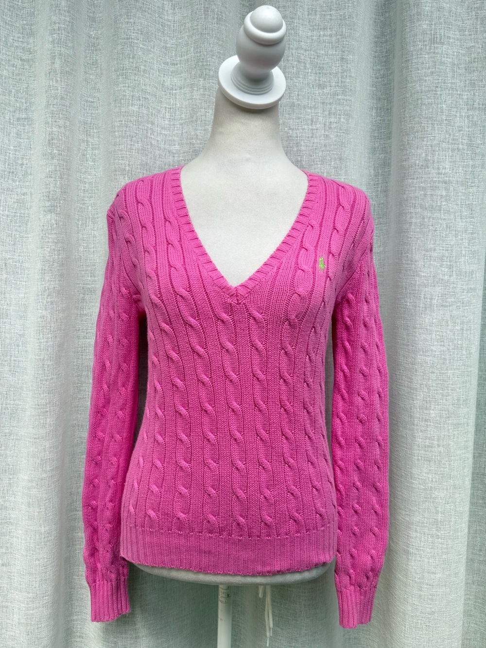 Ralph Lauren Sport pink v neck cotton cable knit sweater